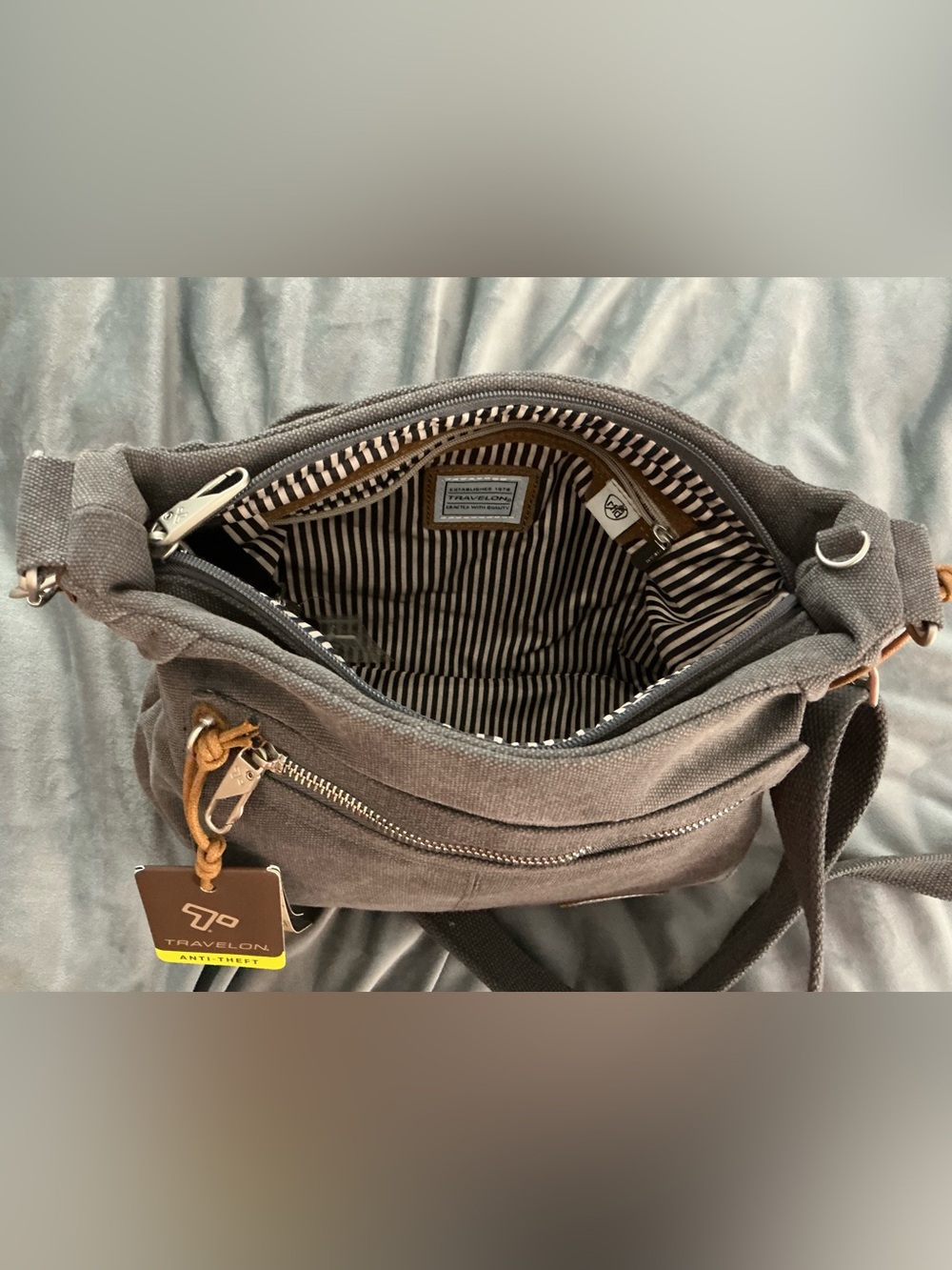 Travelon Lady’s Crossbody Shoulder Bag in Charcoal Gray - Picture 4 of 7